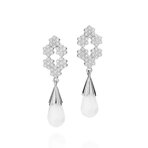 RHODIUM PLATED EARRING WITH ZIRCONIA AND STONE