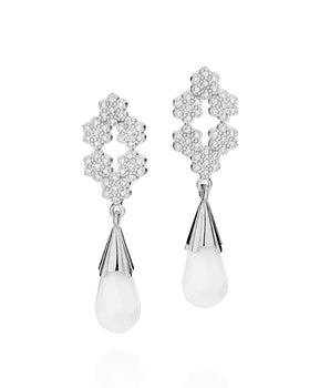 RHODIUM PLATED EARRING WITH ZIRCONIA AND STONE
