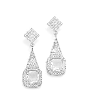 RHODIUM PLATED EARRING WITH CRYSTAL AND ZIRCONIA