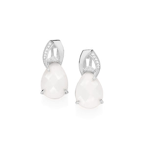 RHODIUM PLATED EARRING WITH ZIRCONIA AND STONE