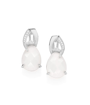 RHODIUM PLATED EARRING WITH ZIRCONIA AND STONE