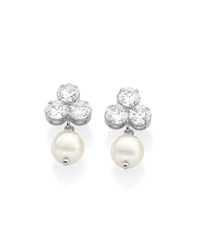 RHODIUM PLATED EARRING WITH PEARL AND ZIRCONIA