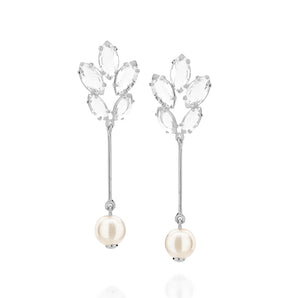RHODIUM PLATED EARRING WITH CRYSTAL AND ZIRCONIA