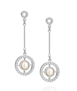 RHODIUM PLATED EARRING WITH PEARL AND ZIRCONIA