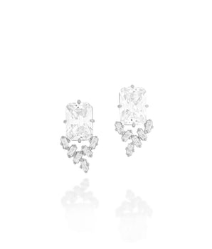 RHODIUM PLATED EARRING WITH  ZIR