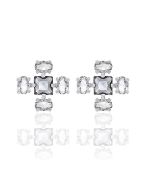 RHODIUM PLATED EARRING WITH CRYSTAL