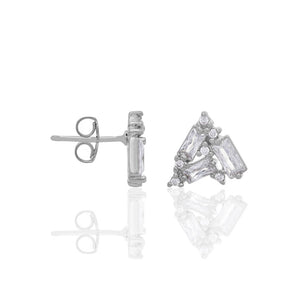 RHODIUM PLATED EARRING WITH ZIRCONIA