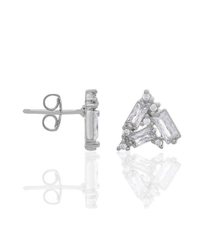 RHODIUM PLATED EARRING WITH ZIRCONIA