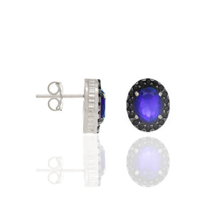 RHODIUM PLATED EARRING WITH CRYSTAL AND STONE