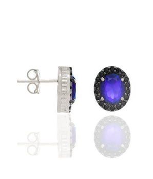 RHODIUM PLATED EARRING WITH CRYSTAL AND STONE