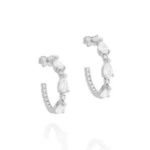 RHODIUM TRIPLE STONE HOOP