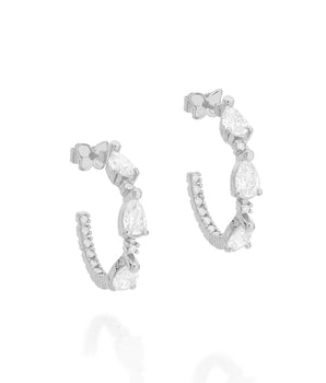 RHODIUM TRIPLE STONE HOOP