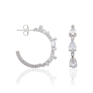 RHODIUM TRIPLE STONE HOOP