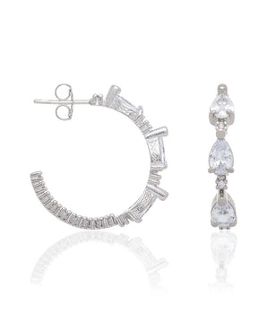 RHODIUM TRIPLE STONE HOOP