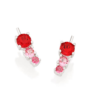 RHODIUM TRIPLE ZIRCONIA EAR CUFF IN RED AND PINK