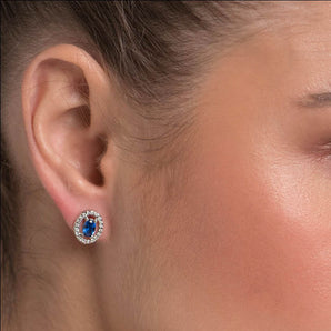 RHODIUM HALO EARRING IN BLUE