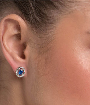 RHODIUM HALO EARRING IN BLUE