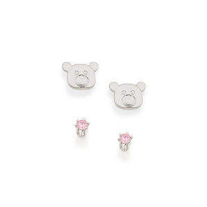 RHODIUM TEDDY BEAR FACE EARRING KIT IN PINK