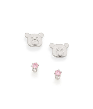 RHODIUM TEDDY BEAR FACE EARRING KIT IN PINK
