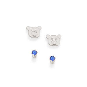 RHODIUM TEDDY BEAR FACE EARRING KIT IN BLUE