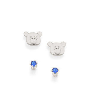 RHODIUM TEDDY BEAR FACE EARRING KIT IN BLUE