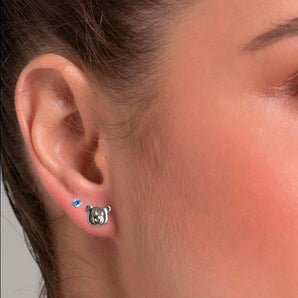 RHODIUM TEDDY BEAR FACE EARRING KIT IN BLUE