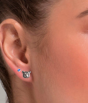 RHODIUM TEDDY BEAR FACE EARRING KIT IN BLUE