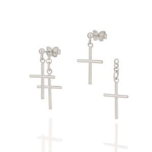 RHODIUM DANGLY CROSS EARRING