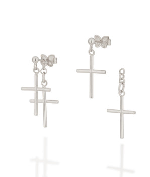 RHODIUM DANGLY CROSS EARRING