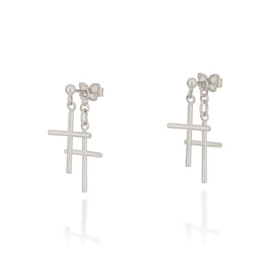 RHODIUM DANGLY CROSS EARRING