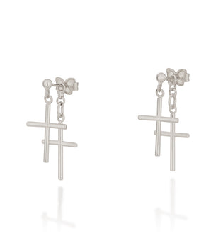 RHODIUM DANGLY CROSS EARRING