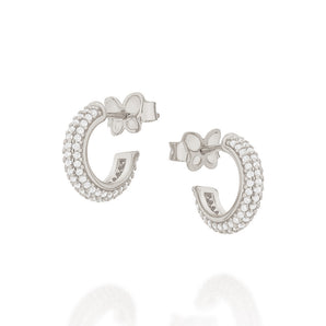 RHODIUM STUDDED HUGGIE EARRINGS