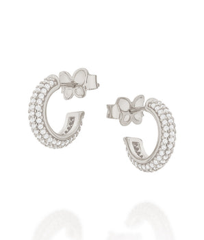 RHODIUM STUDDED HUGGIE EARRINGS