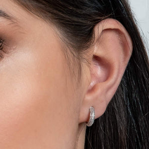 RHODIUM STUDDED HUGGIE EARRINGS