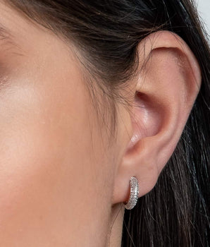 RHODIUM STUDDED HUGGIE EARRINGS