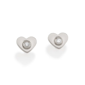RHODIUM TINY STUDDED HEART STUD EARRINGS