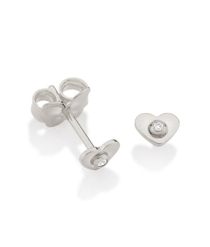 RHODIUM TINY STUDDED HEART STUD EARRINGS