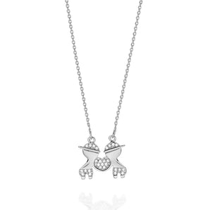 RHODIUM PLATED CHAIN WITH ZIRCONIA