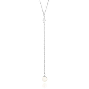RHODIUM PLATED CHAIN WITH PEARL AND ZIRCONIA