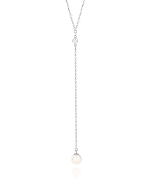 RHODIUM PLATED CHAIN WITH PEARL AND ZIRCONIA