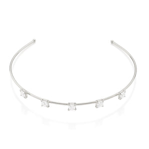 RHODIUM PLATED CHAIN WITH ZIRCONIA