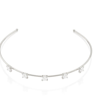 RHODIUM PLATED CHAIN WITH ZIRCONIA
