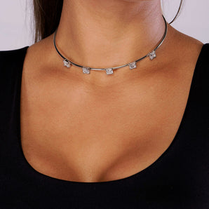 RHODIUM PLATED CHAIN WITH ZIRCONIA
