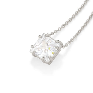 RHODIUM PLATED CHAIN WITH ZIRCONIA