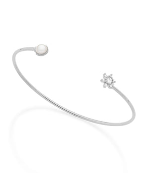 RHODIUM PEARL FLOWER CUFF BRACELET
