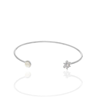 RHODIUM PEARL FLOWER CUFF BRACELET
