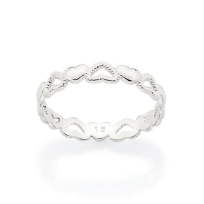 PLATINUM SOLID AND HOLLOW HEARTS SKINNY RING