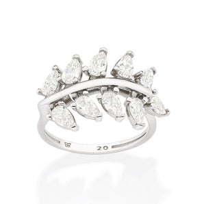 PLATINUM STUDDED LEAF RING