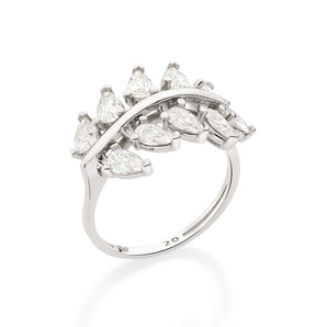 PLATINUM STUDDED LEAF RING