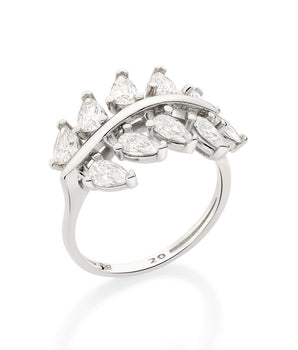 PLATINUM STUDDED LEAF RING